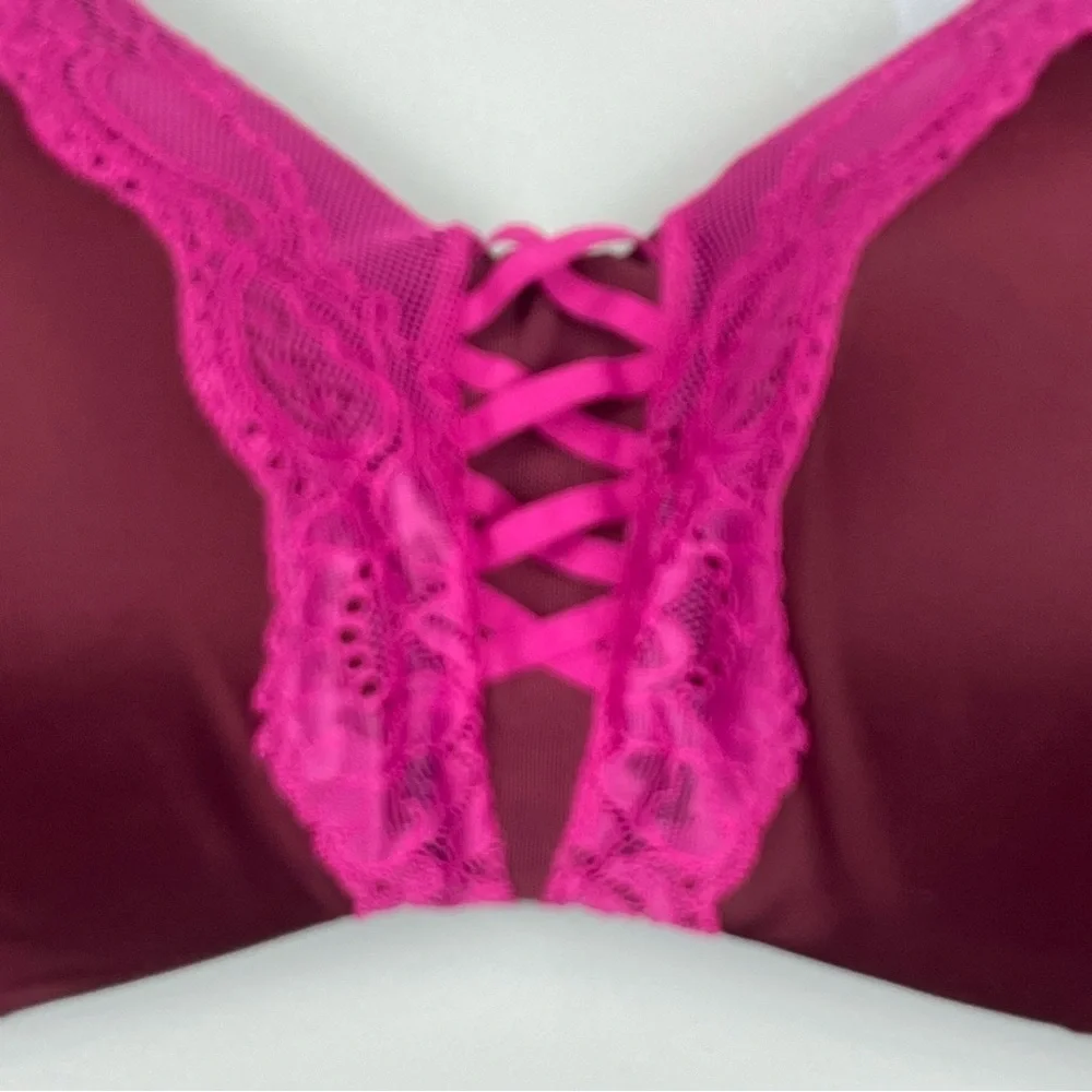 Torrid burgundy & pink Dream Wire-Free Lightly Lined Bra, 42D.